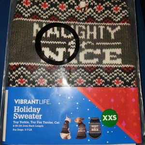 USED Vibrant Life Holiday Pet Sweater Blk Naughty/Nice Fr Isle-XX Small